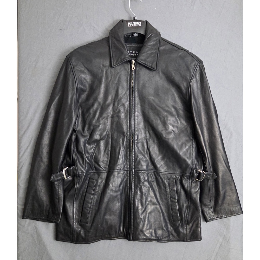 Vintage Studio Andrew Marc Wilsons Black Leather Jacket Mens Medium Moto Matrix